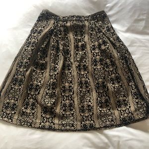A-line Midi Skirt with Black Velvet Lace Detail